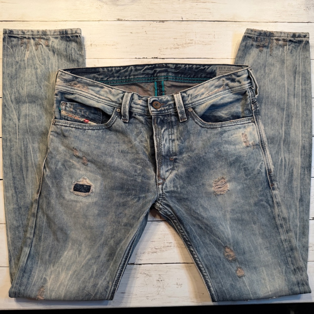 Diesel Thanaz Slim Skinny Jeans size 30 Wash 813z Ditressed Patched - Picture 13 of 16